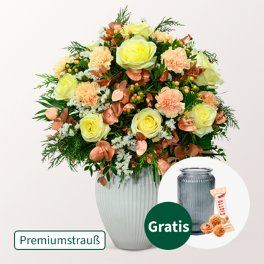 Premiumstrauß Sternennacht mit Premiumvase & Ferrero Giotto 3er