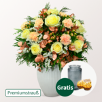 Premiumstrauß Sternennacht mit Premiumvase & 2 Ferrero Rocher