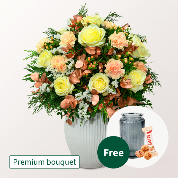 Premium Bouquet Sternennacht with Premium Vase & 3 Ferrero Giotto