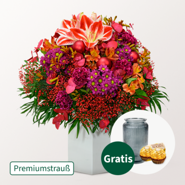 Premiumstrauß Winterherz mit Premiumvase & 2 Ferrero Rocher