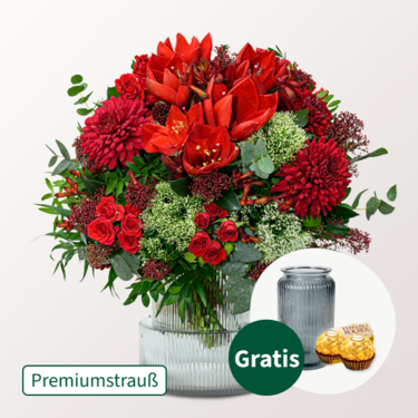 Premiumstrauß Große Bescherung mit Premiumvase & 2 Ferrero Rocher