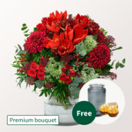 Premium Bouquet Große Bescherung with Premium Vase & 2 Ferrero Rocher