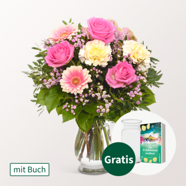 Blumenstrauß Herbstglück mit Buch & Vase