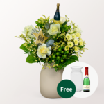 Flower Bouquet „Happy New Year“ with vase & Rotkäppchen sparkling wine