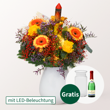 Silvesterstrauß Feuerwerk mit Vase & Rotkäppchen Sekt