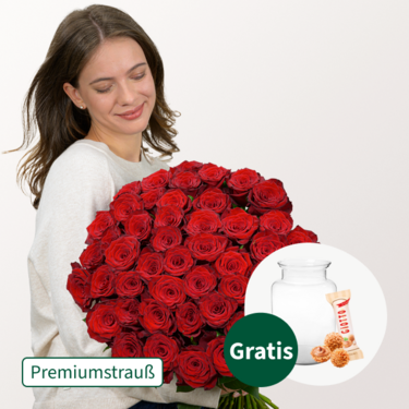 Premiumstrauß Paris mit Premiumvase & Ferrero Giotto 3er