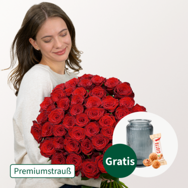 Premiumstrauß Paris mit Premiumvase & Ferrero Giotto 3er