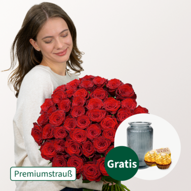 Premiumstrauß Paris mit Premiumvase & 2 Ferrero Rocher