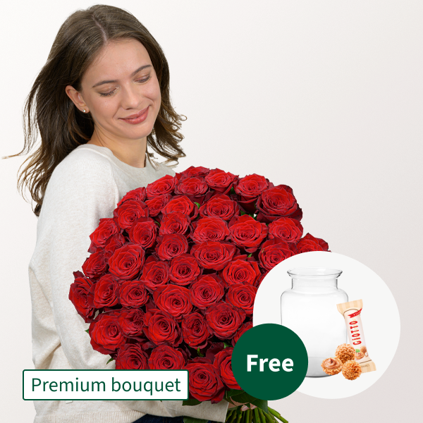 Premium Bouquet Paris with premium vase & 3 Ferrero Giotto